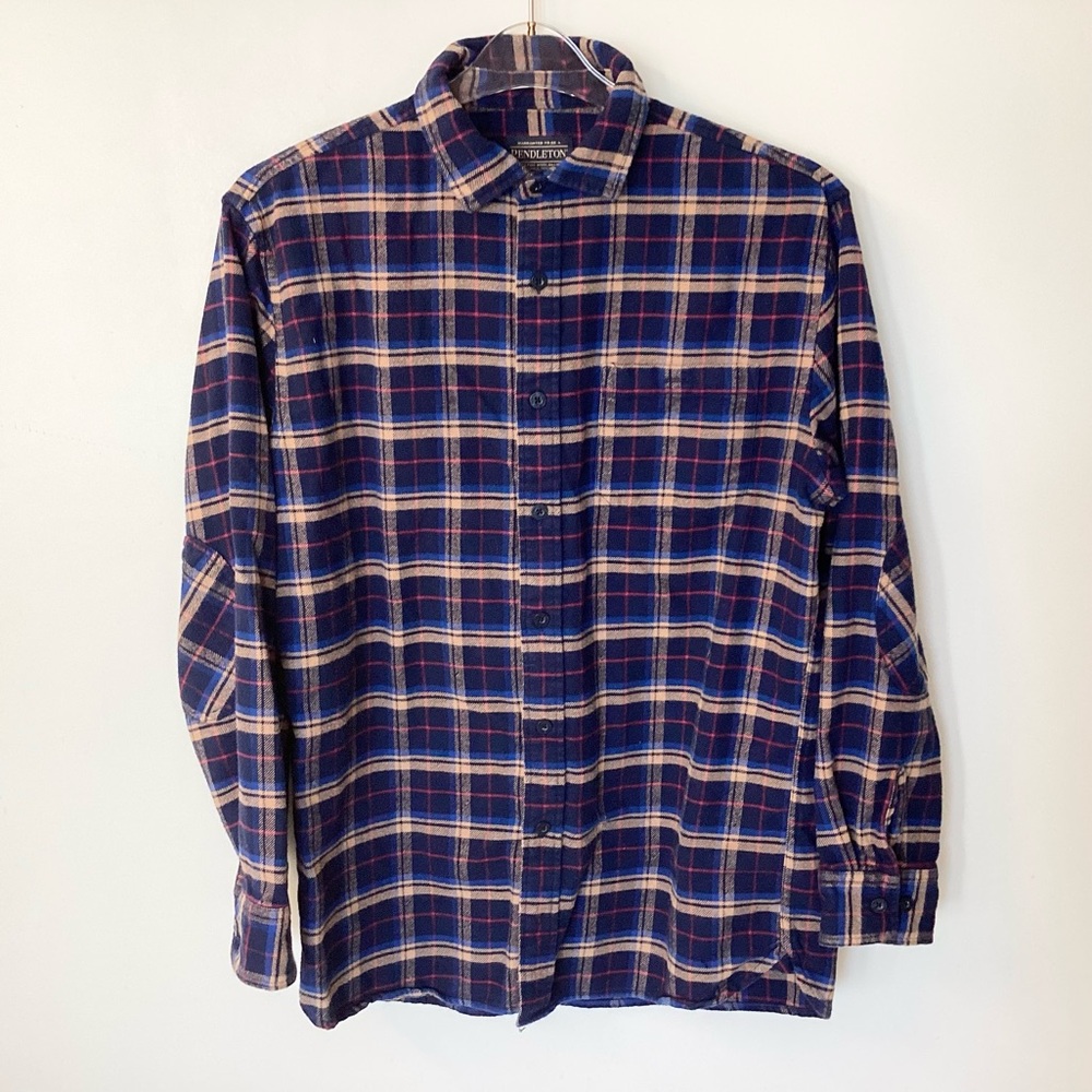 Pendleton Long Sleeve Cascade Plaid Flannel Button Up Shirt - Blue/Tan/Red - M